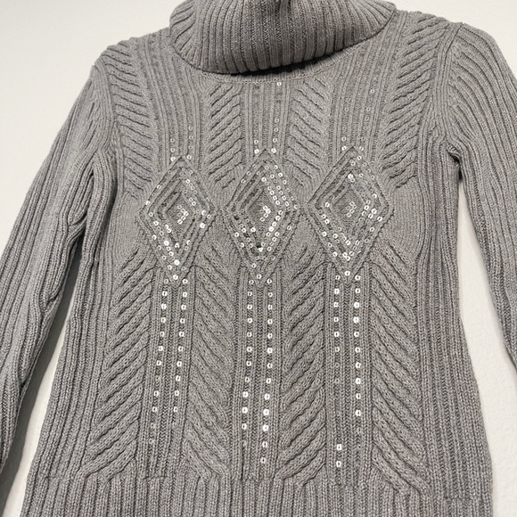 Talbots cowl neck wool blend sequins cable knit gray sweater - Picture 4 of 8